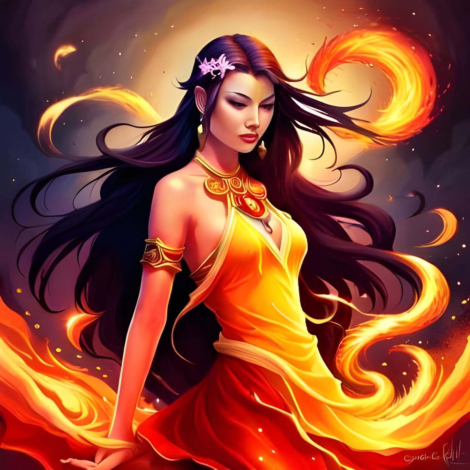 Goddess with Fiery Hair Digital Art