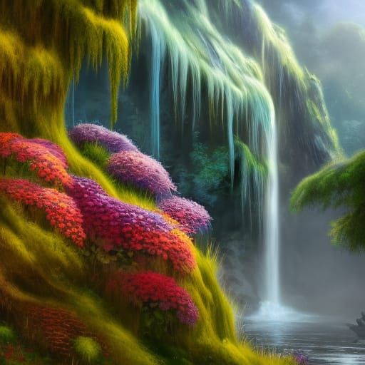 Ethereal Goddess Amidst Whirling Waterfall