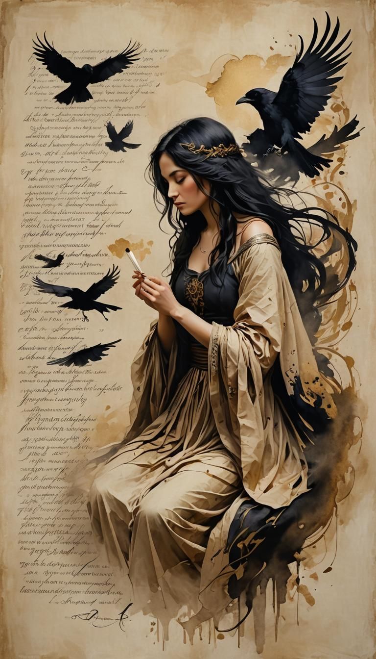 Ethereal Calligraphy Unfolds the Poet's Soul in Golden Light