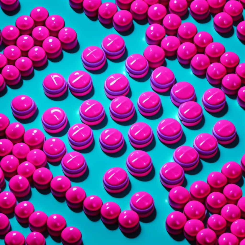 Retro Futuristic Bathroom Scene with Neon Pink Pill Bottles