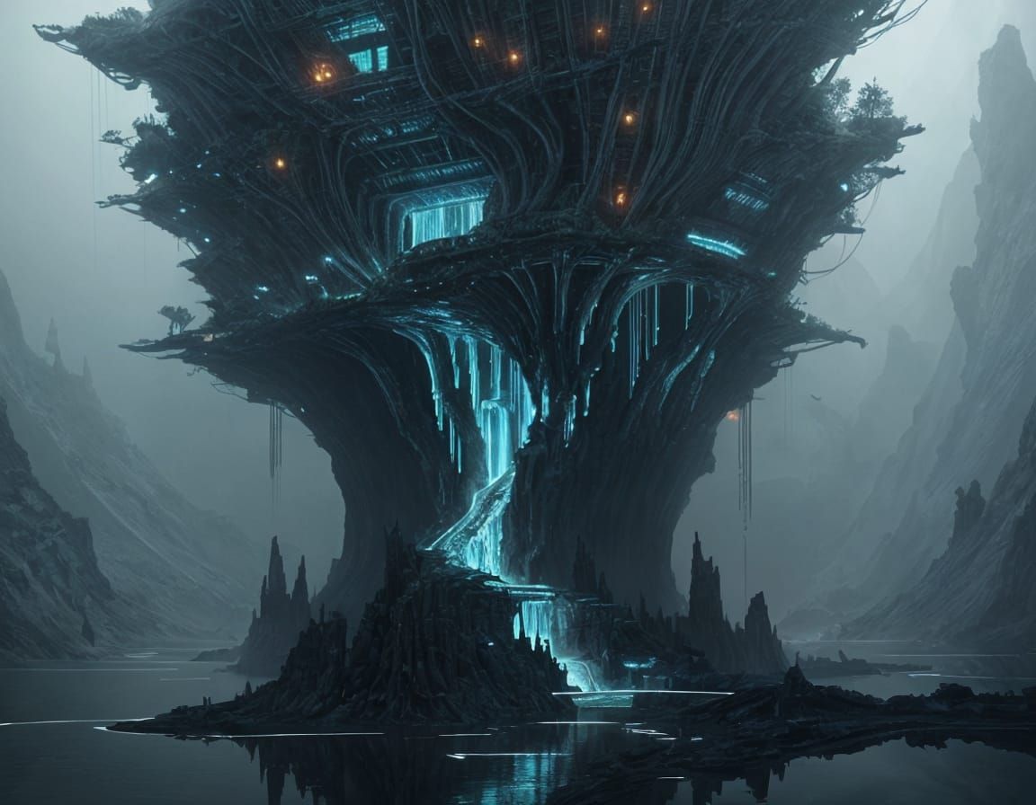 Biomechanical Underworld Citadel in Radiant Obsidian Haze