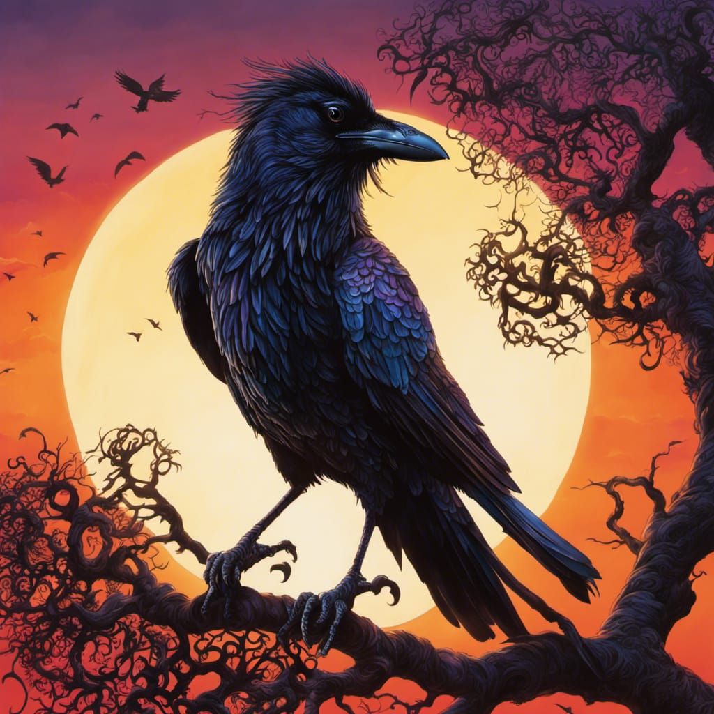 Gothic Masterpiece with Hyperrealistic Raven in Eclipse