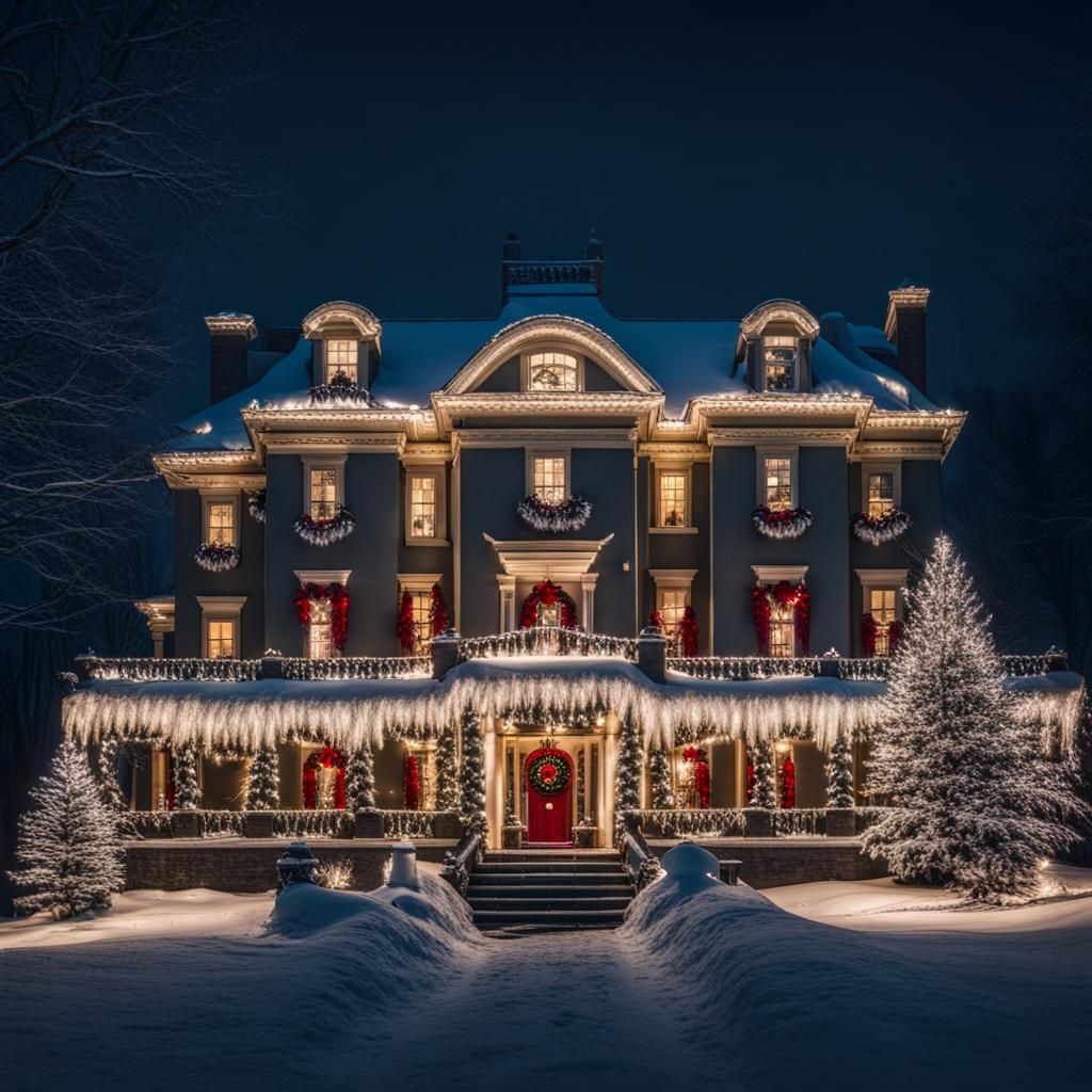 Surreal Winter Mansion Glows in the Night