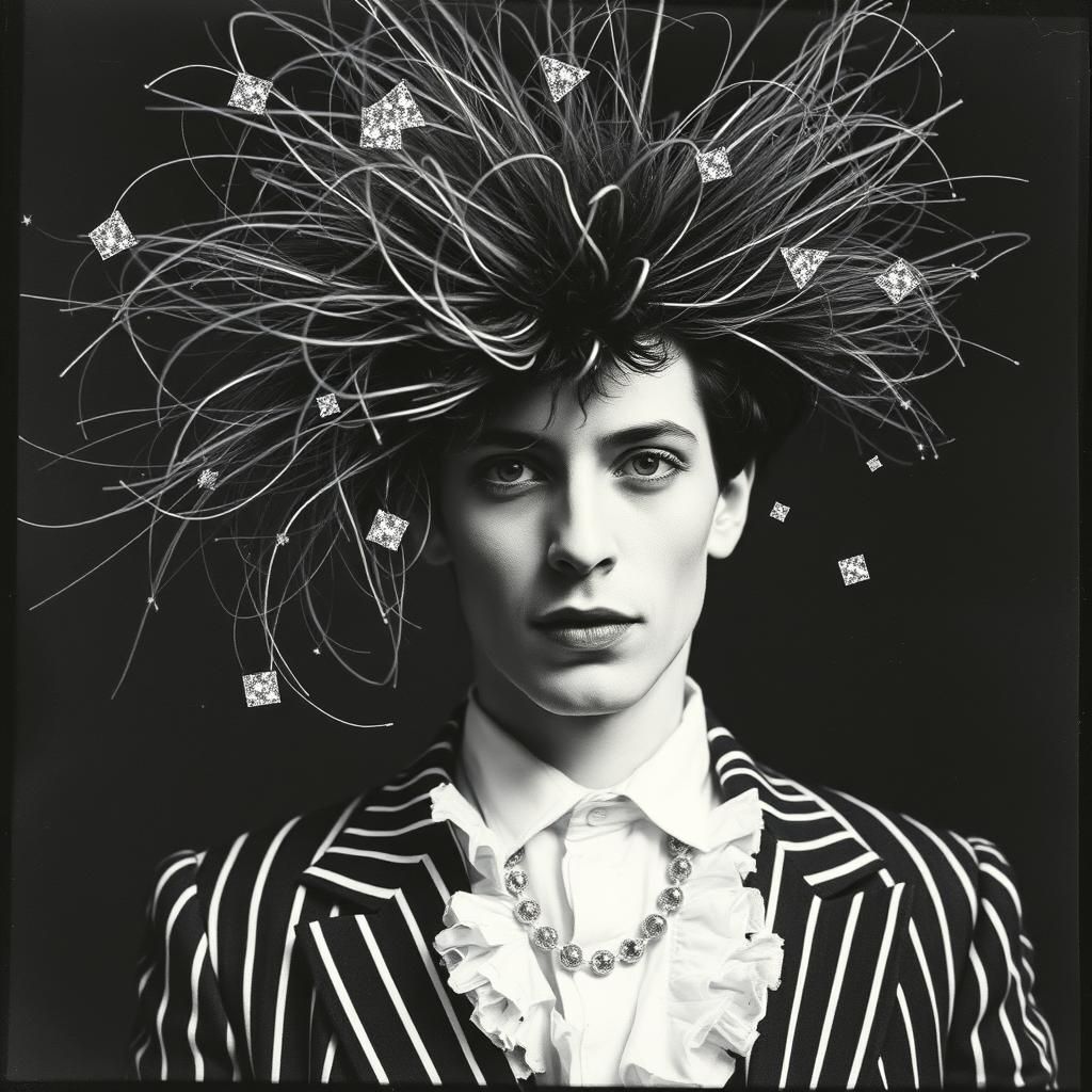 Dynamic Abstract Portrait in Black and White Photogram Style