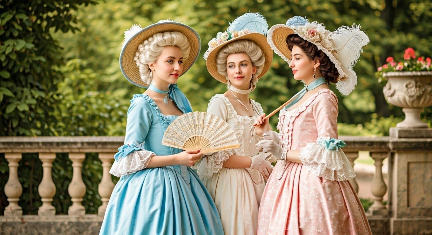 Elegant Women in 18th-Century Garden