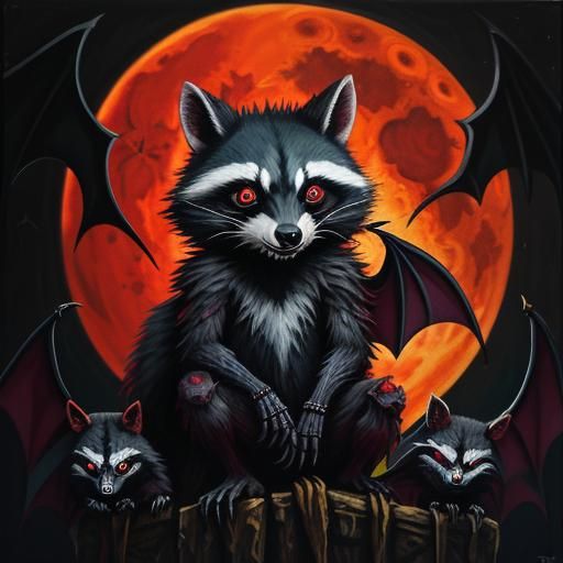 Vicious Creepy Cute Eyes Bat Battle Axe RacBat Pack Racoon With Wings Tilted Head Bat Necropolis Thunder Hell Alchemy Ra...