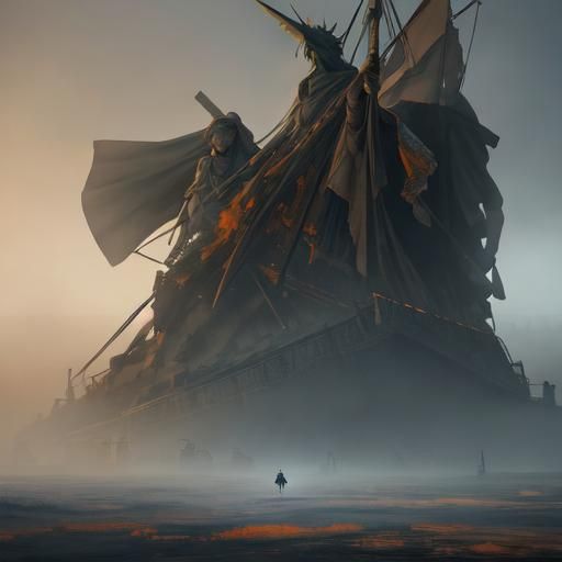 Crying Statue of Liberty in Golden Light Holding Tattered Ol...