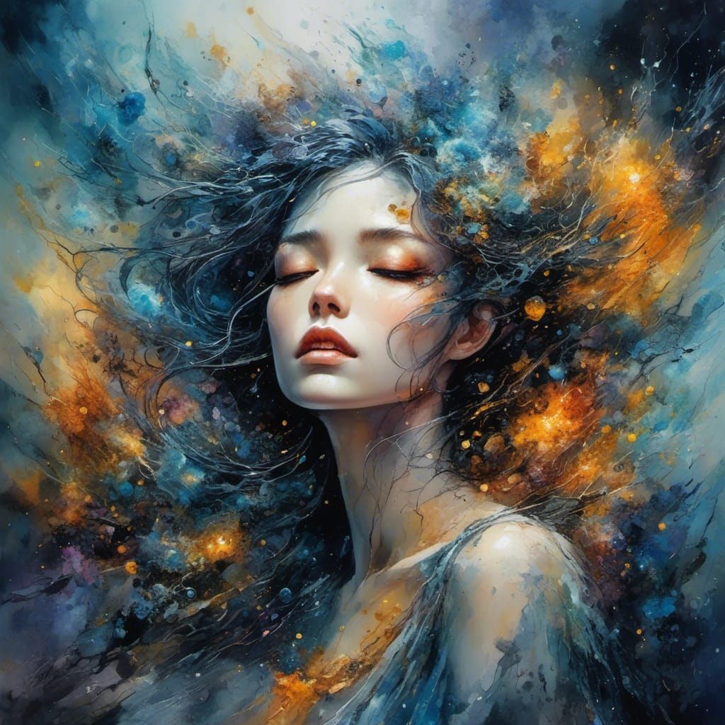 Ethereal Asian Goddess with Vibrant Colors in a Kaleidoscope...