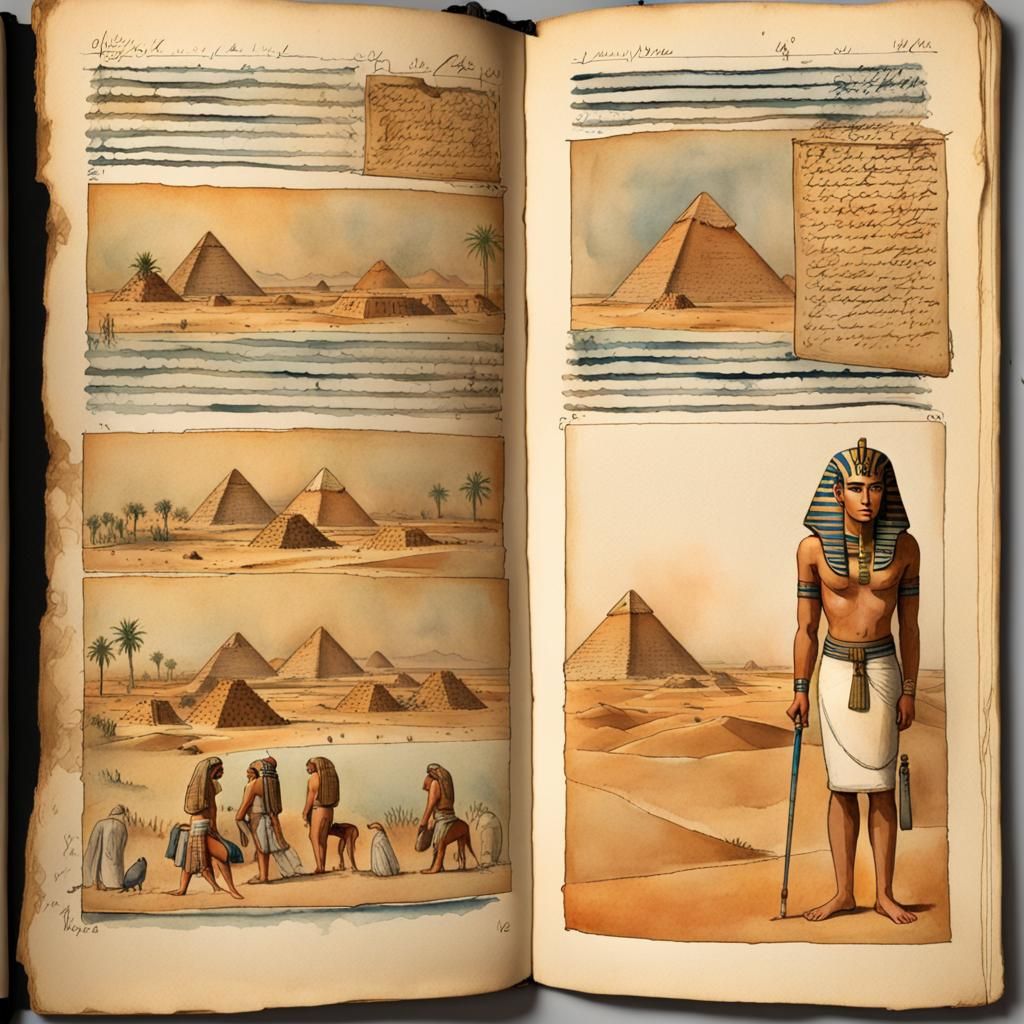 Egyptian Pharaoh Portrait in Ancient Landscape Journal Page