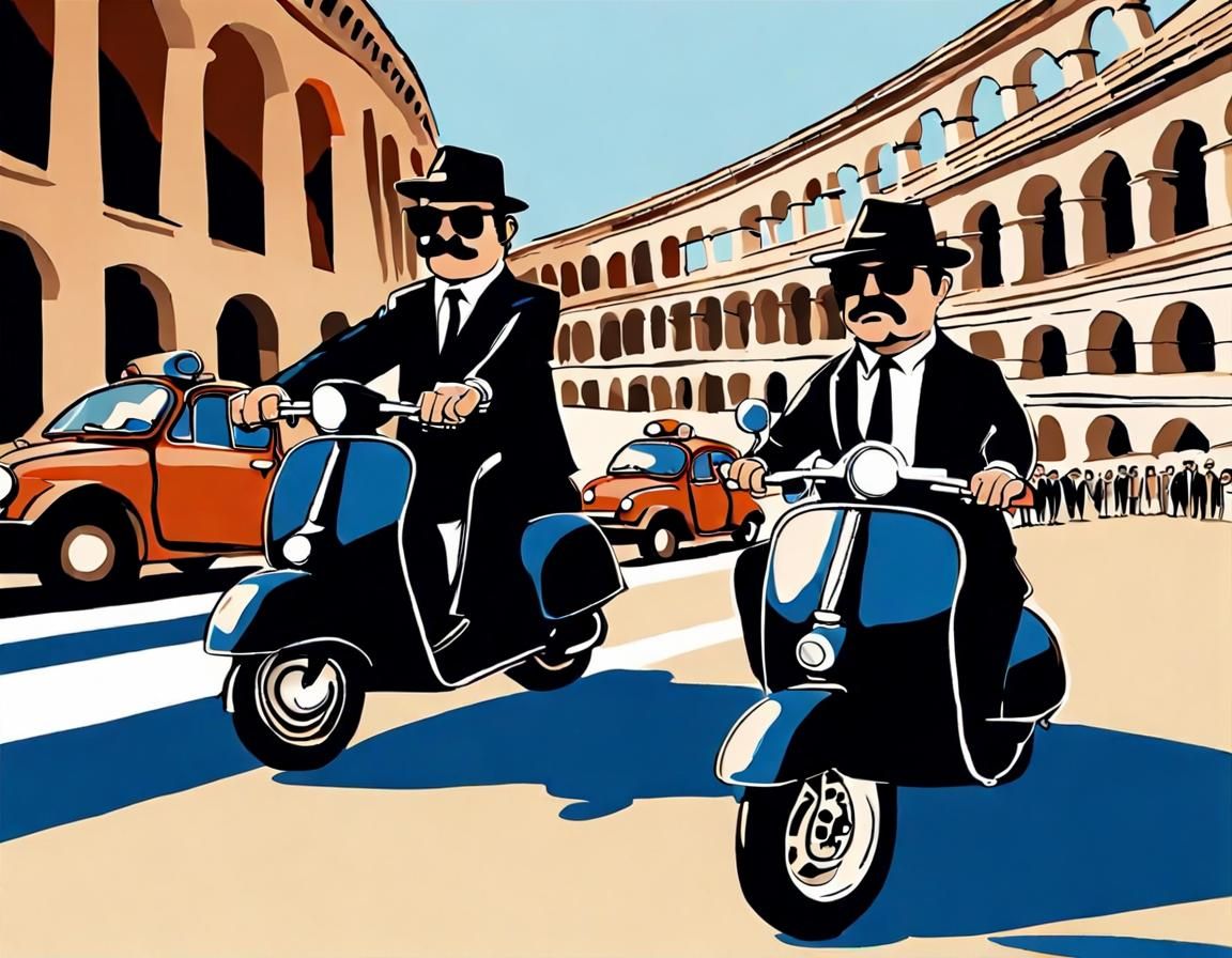 Elwood and Jake Blues Escape Italian Authorities on Vespa