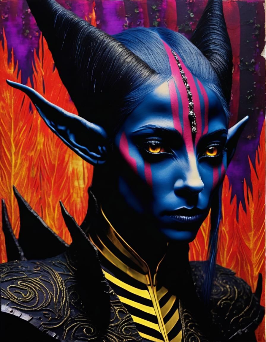 Vibrant Dark Elf Beckons in Pop Art