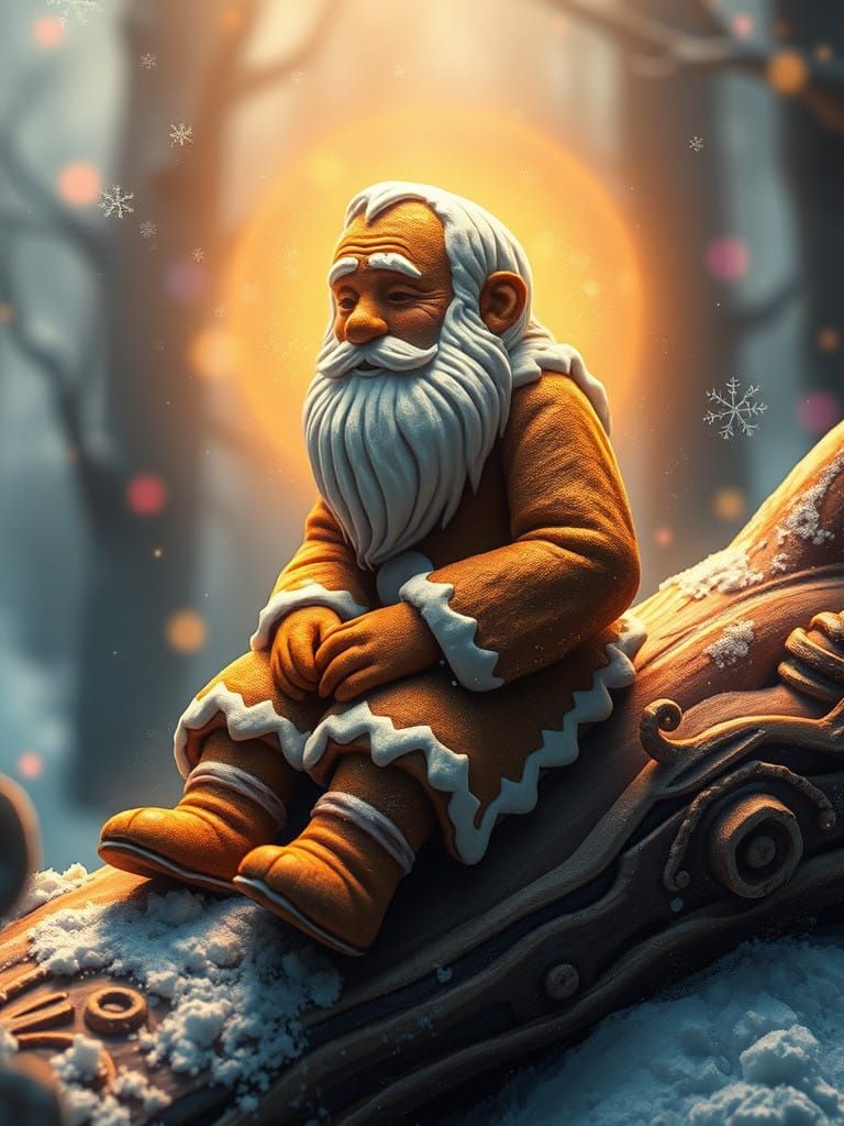 Whimsical Gingerbread Figure Surrounded by Golden Light