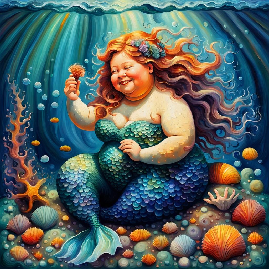 Enchanting Post-Impressionist Mermaid Portrait in Vibrant Oi...