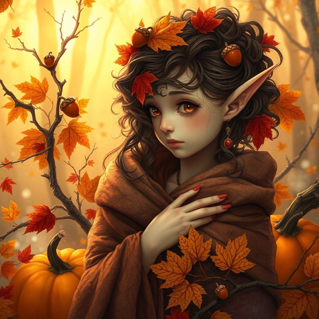 Whimsical Autumn Faerie in a Golden Forest Glow
