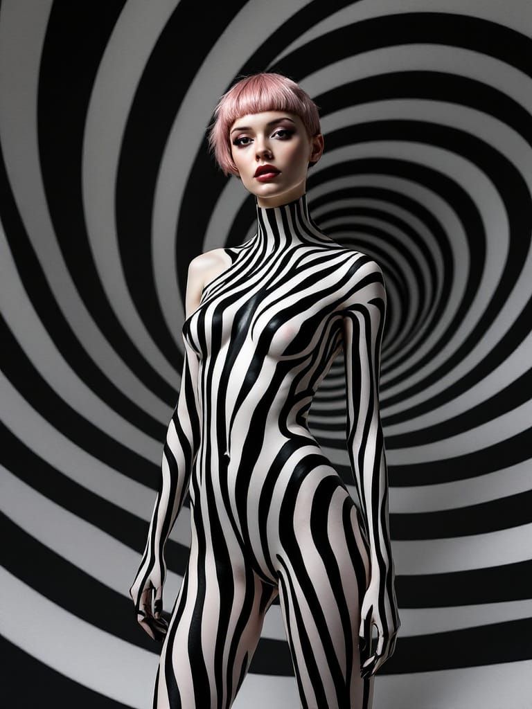 Surreal Optical Illusion of Woman in Vasarely-Favre Style