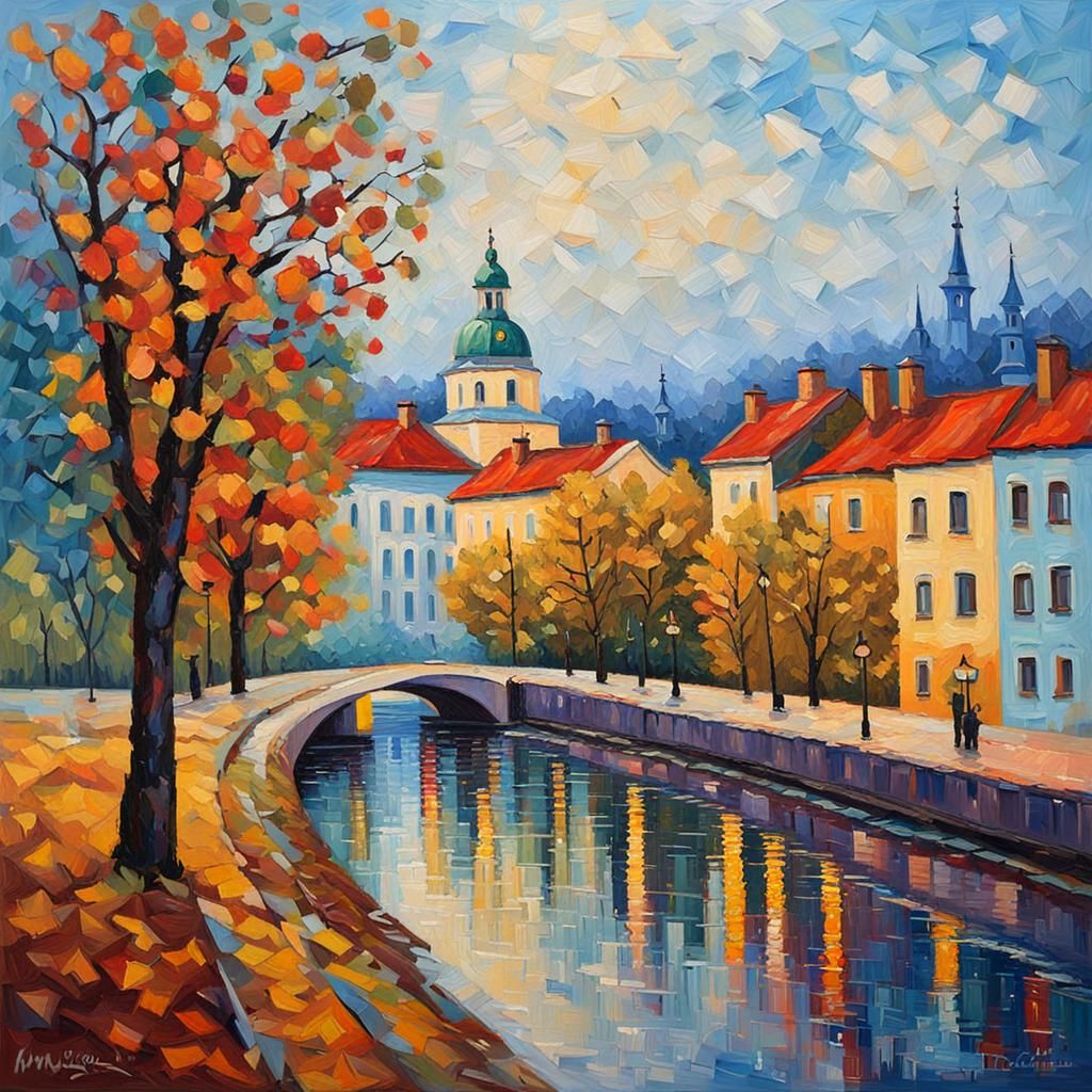 Vibrant Minsk Cityscape in Neo-Impressionist Style