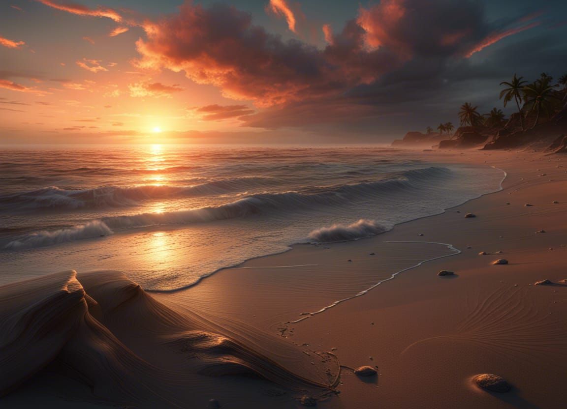 Vibrant Sunset Beach Scene in Deep Color