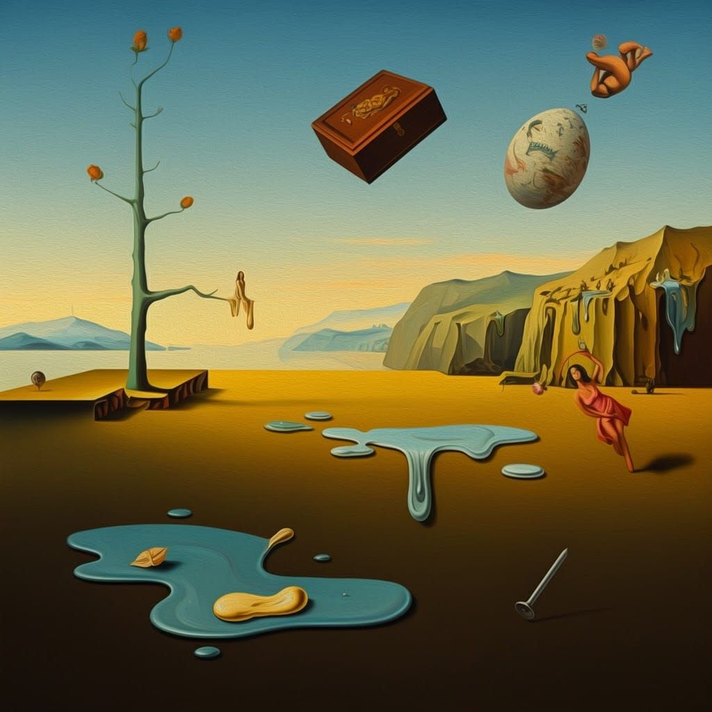 Surreal Cityscape with Floating Forms and Objects in Mid-Air