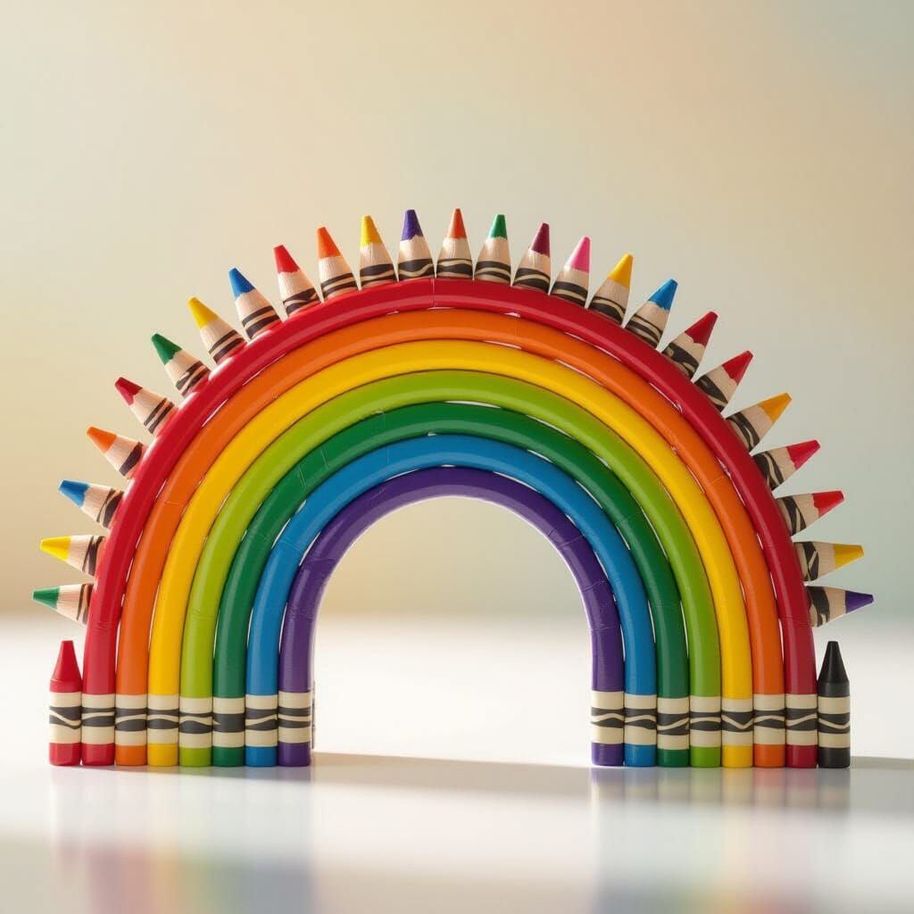 Vibrant Rainbow Made of Crayons in Hyperrealistic Style