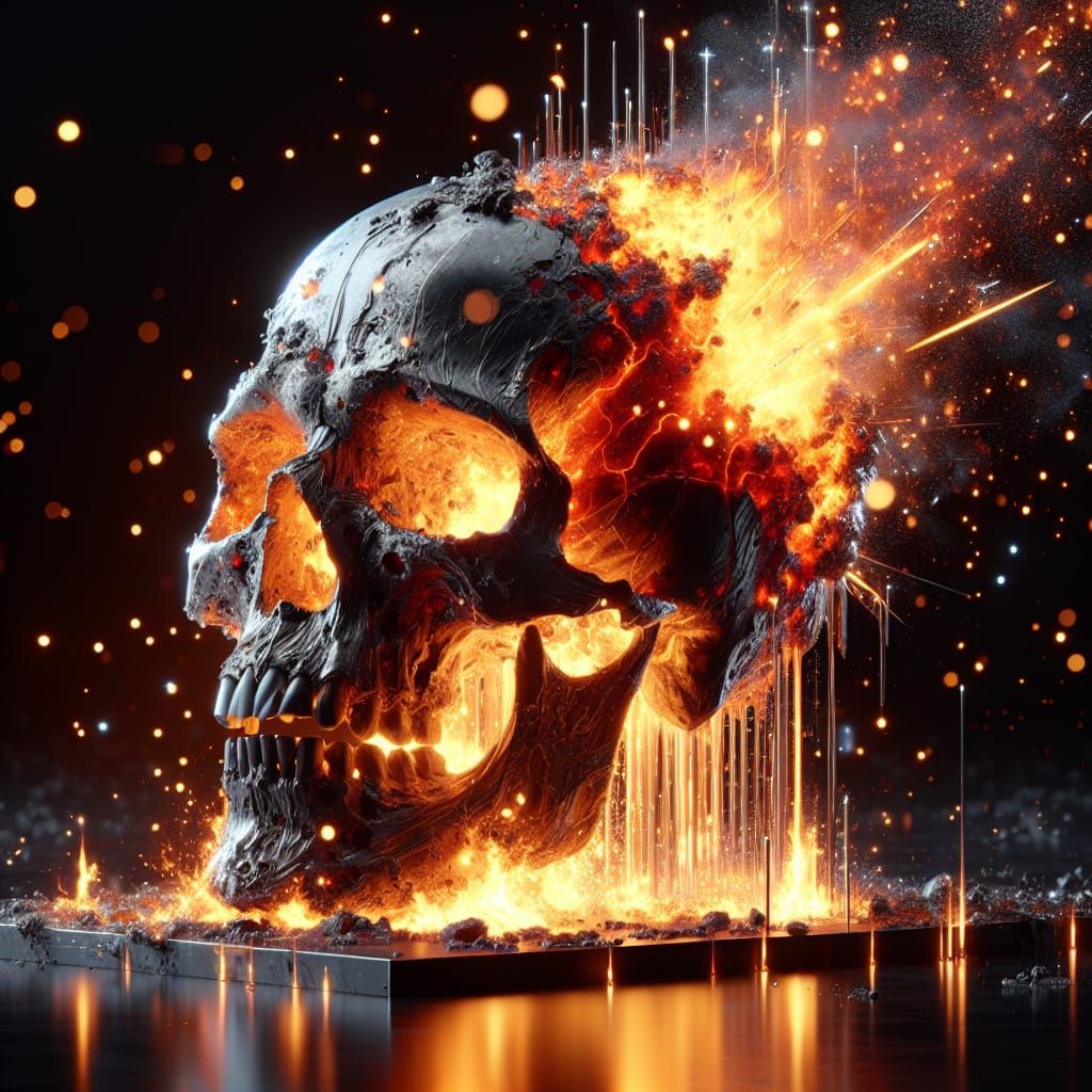 Dramatic Molten Metal Skull with Intense Sparks
