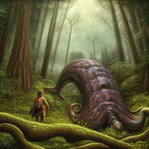 Giant Slug Monster Stalks Ancient Forest in Foreboding Fanta...
