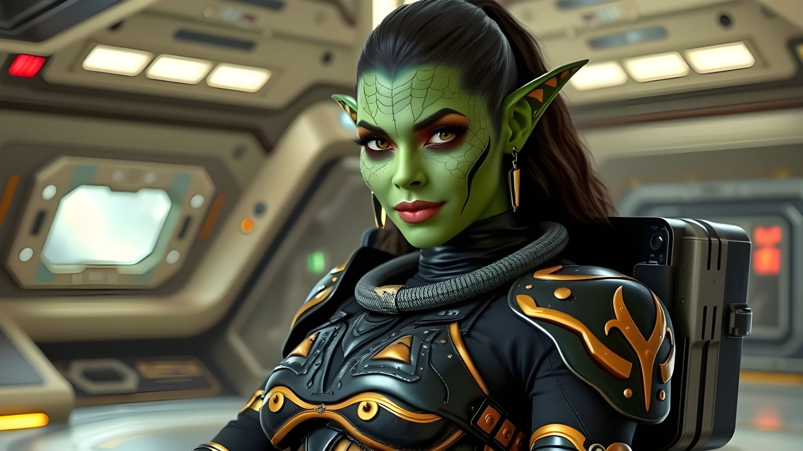 Green Twi'lek Admiral in Black and Gold Armor