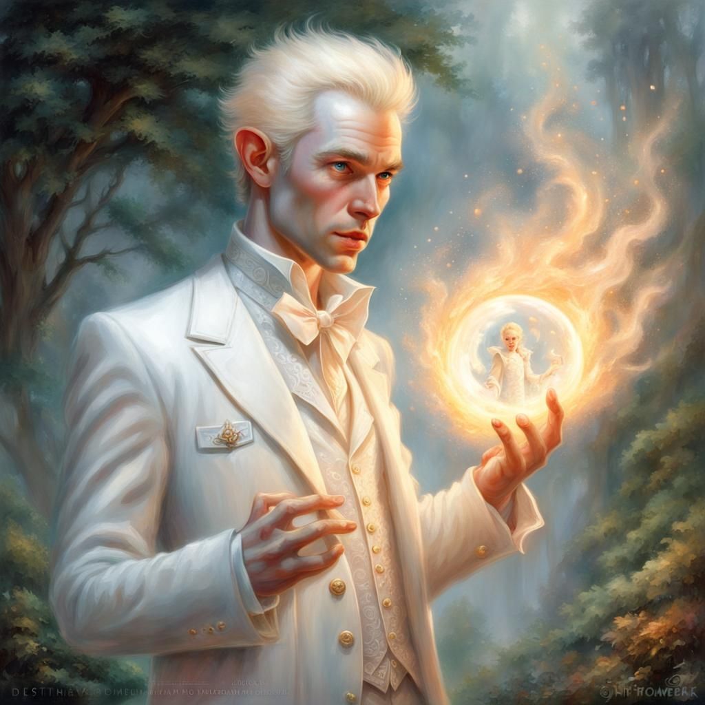 Ethereal Elf with Magic Fireball and Scar