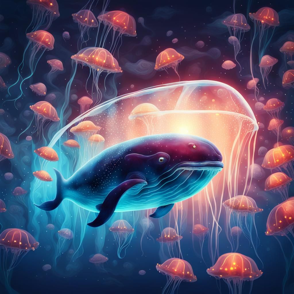 Ethereal Glass Whale Underwater Scene