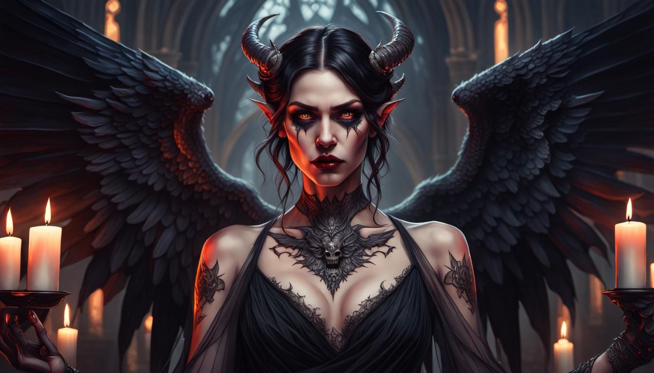 Sensual Half Demon Goddess in Dark, Gothic Portraiture