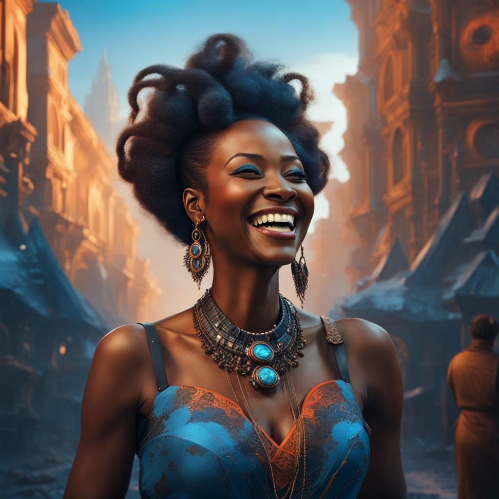 Gothic Steampunk Goddess in Vibrant Cityscape