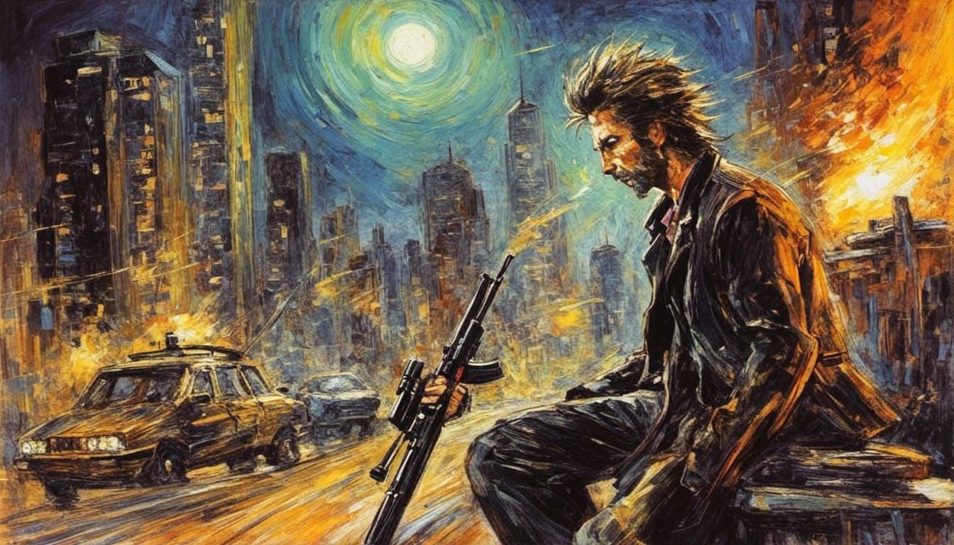 Anthropomorphic Cyber Mercenary Fights on Alien Night Terrai...