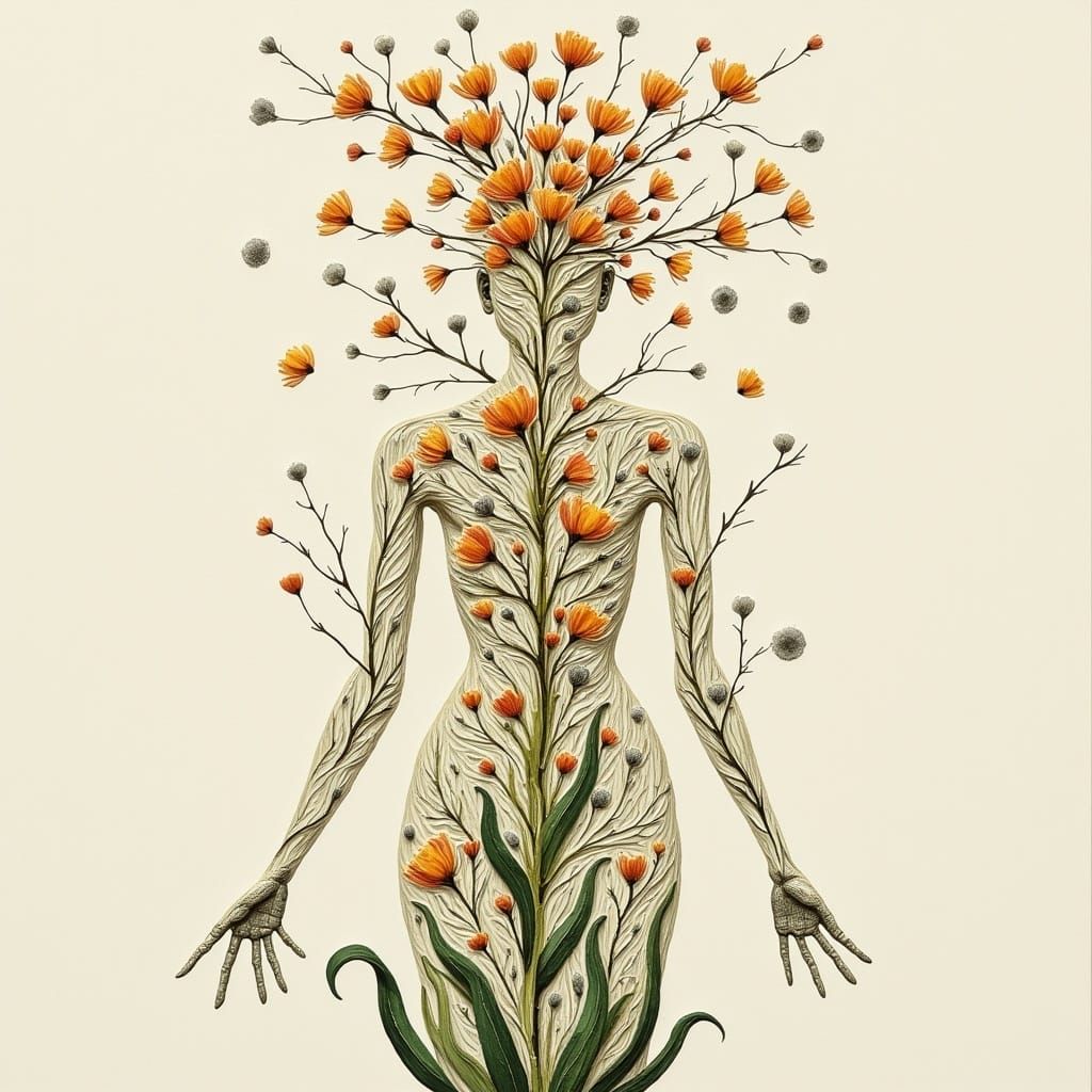 Whimsical Floral Goddess with Intricate Textures