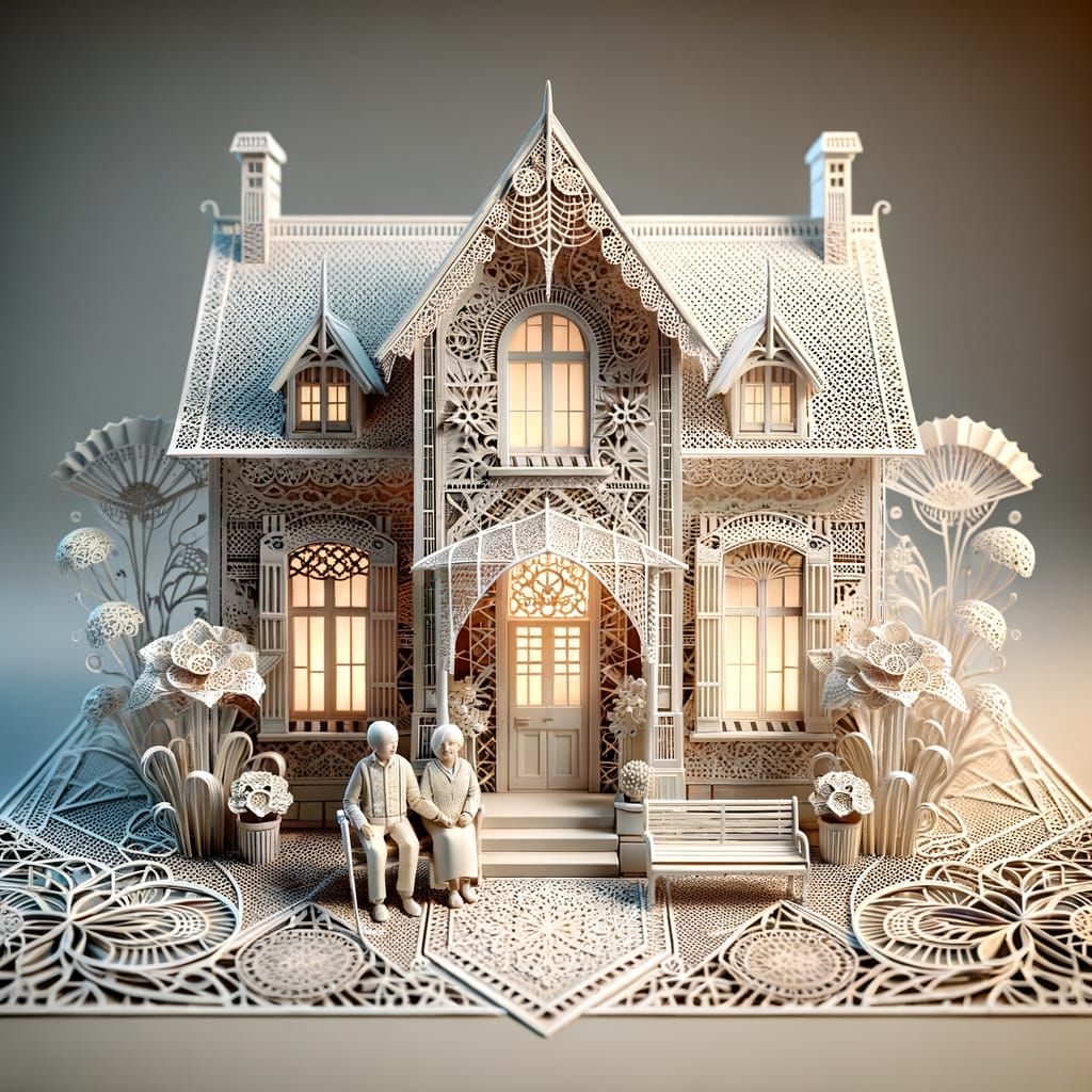 Elegant 3D Postcard with Intricate Lace and Origami Art