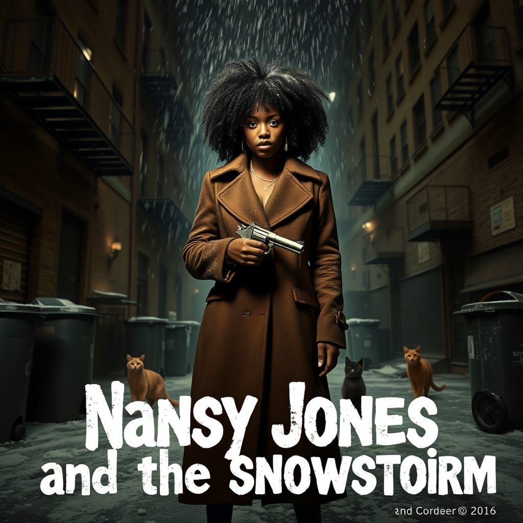 City Alley Woman in 1970s Style Coat with Afro Grasping Revo...