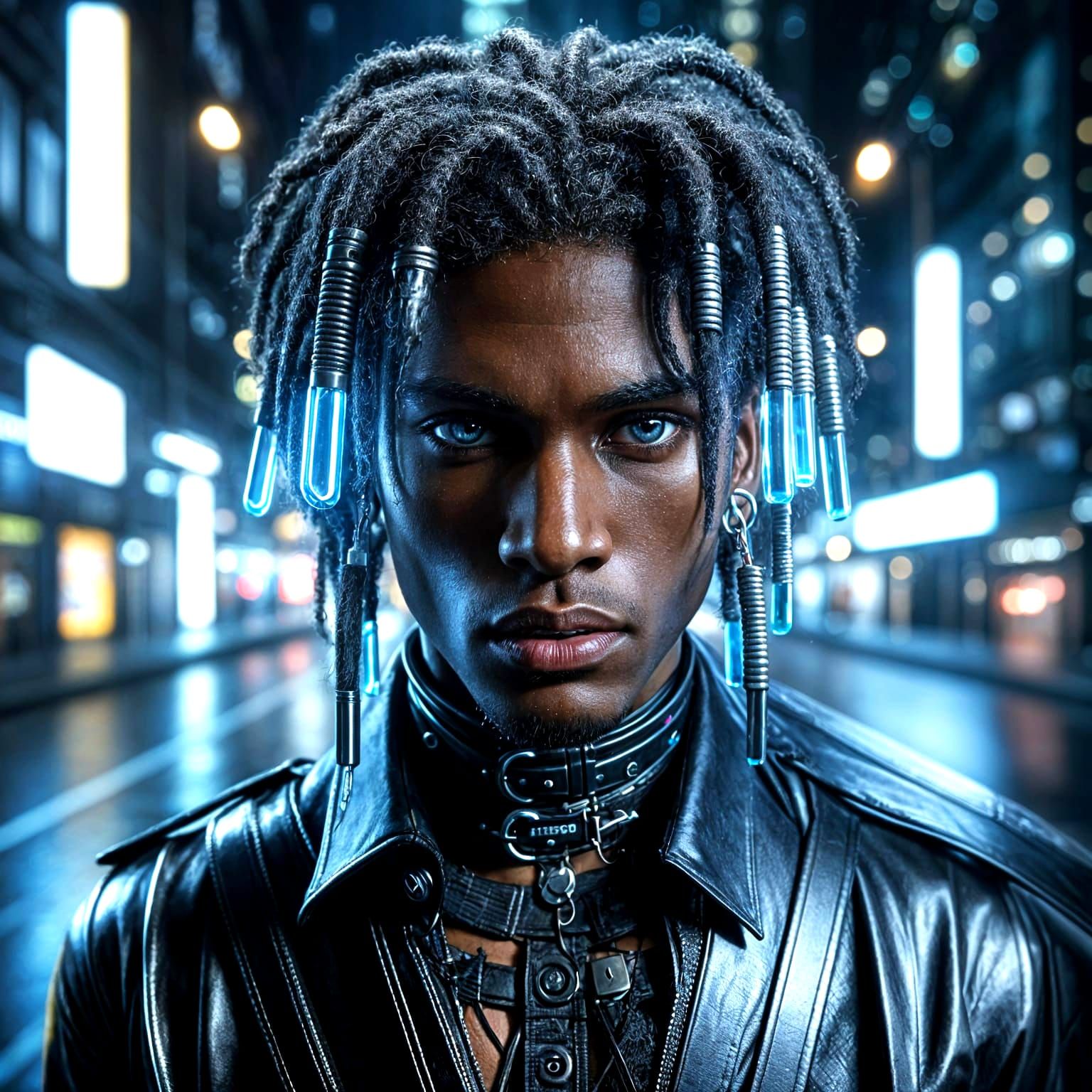 Cyberpunk Hero Stands Tall in Neon Night