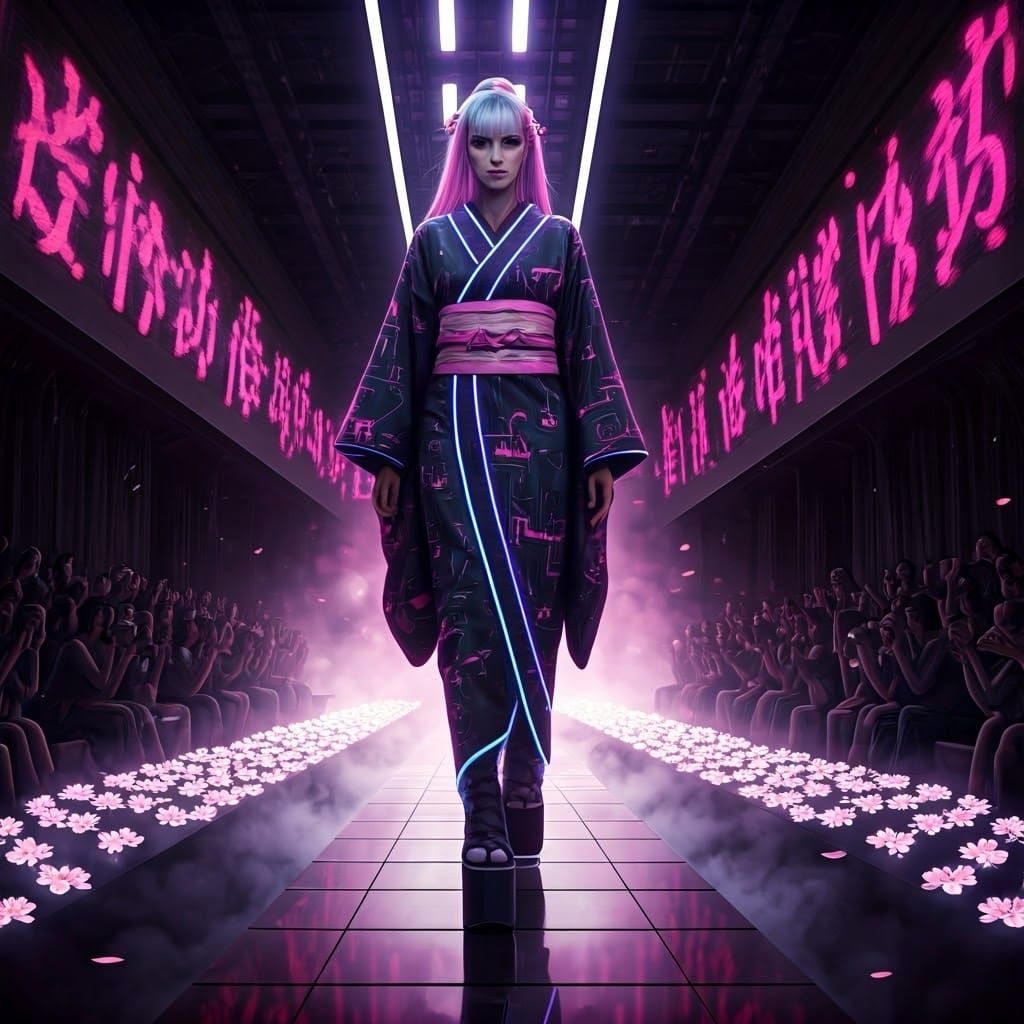 Cyberpunk Model Struts Down Tokyo Runway in LED Kimono