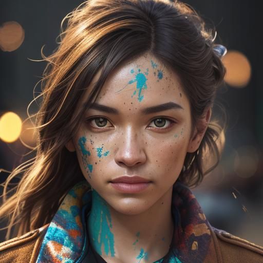 Surreal Close-up of a Creative Soul Unfolds through Bold Str...