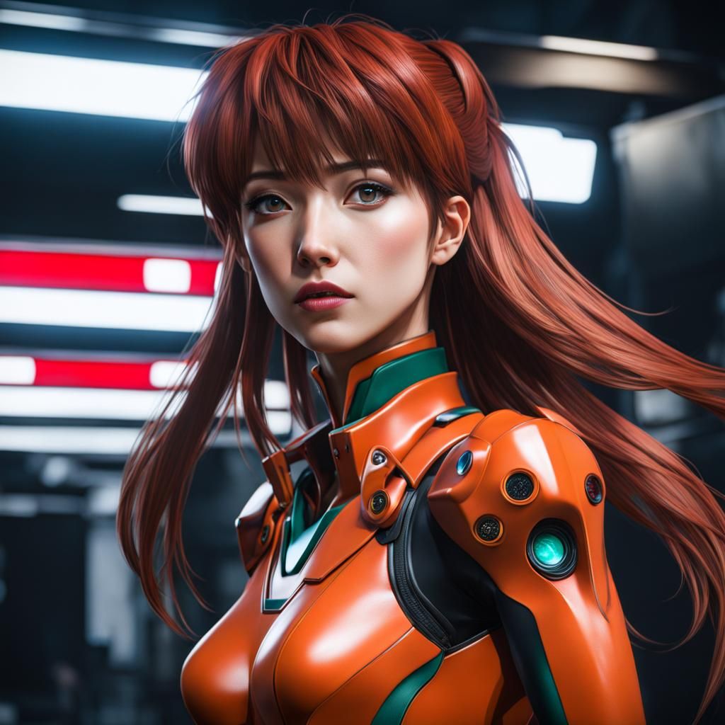 Hyper Realistic Asuka in Evangelion Style Art