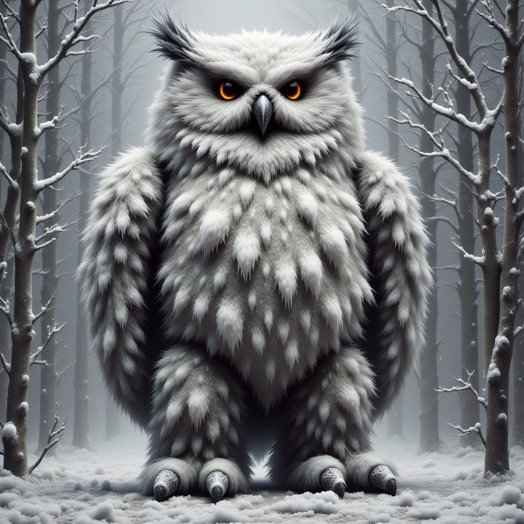 Imposing Snow Owlbear in Intense Glare