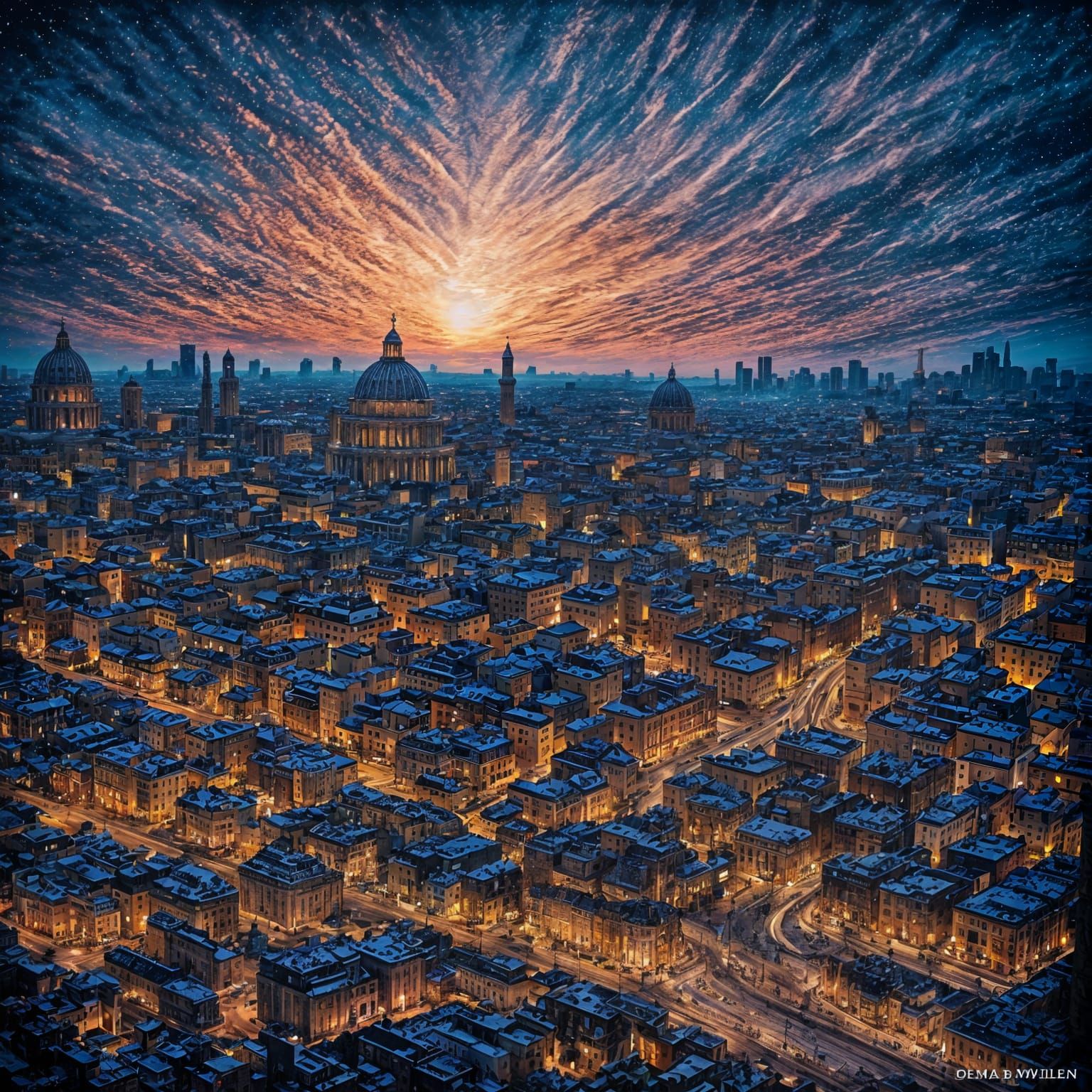 Vibrant Modern Rome Cityscape in Pointillism and HD Pixel Ar...