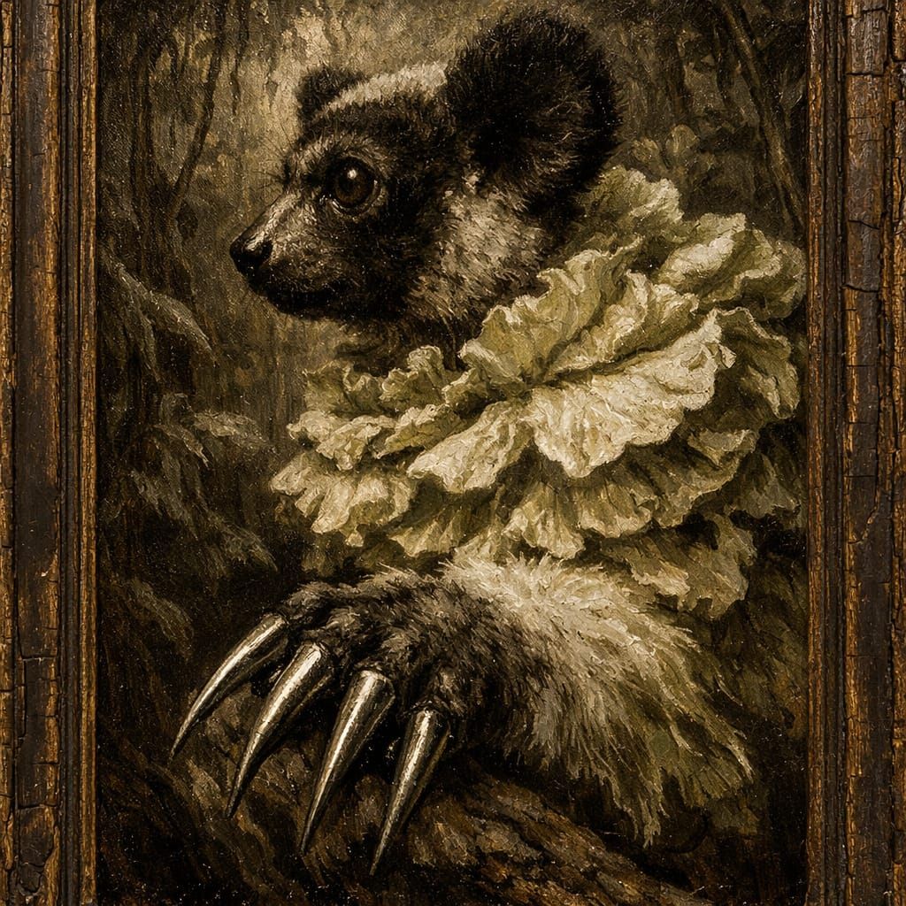 Indri Lemur as Iceberg Lettuce with Iron Claws Oil Painting