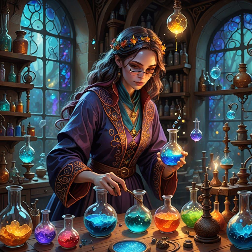 Whimsical Lab: Magical Potions in Stylized Digital Painting