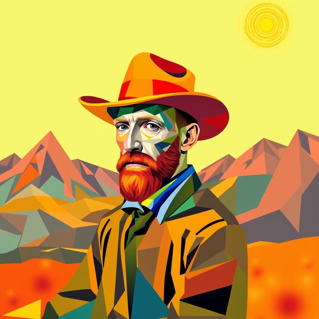 Cubist Portrait of Vincent van Gogh in a Vibrant, Geometric...