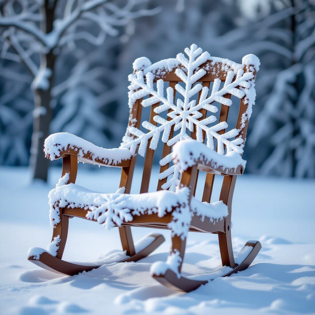 Snowflake Rocking Chair on a Snowy Day