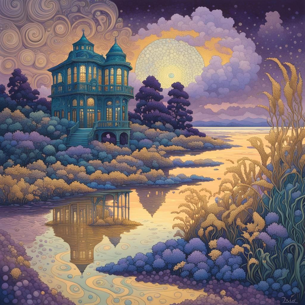Epic Twilight Landscape in Mosaic Style