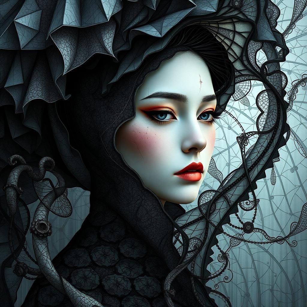Surrealistic Goddess in Dark Elegance and Fractal Splendor