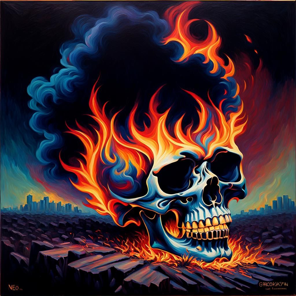 Vibrant Flower Emerges from Fiery Depths in Neo-Expressionis...