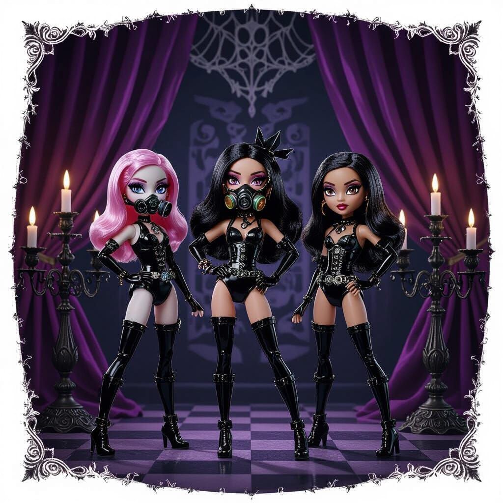 Monster High Dolls in Gothic Setting, Dramatic Lighting