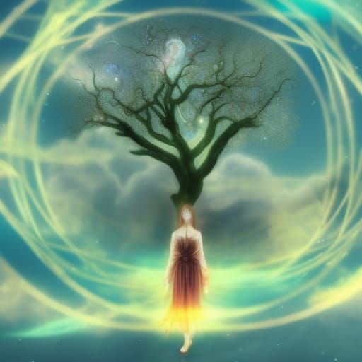 Ethereal Mycelium Goddess in Cosmic Harmony