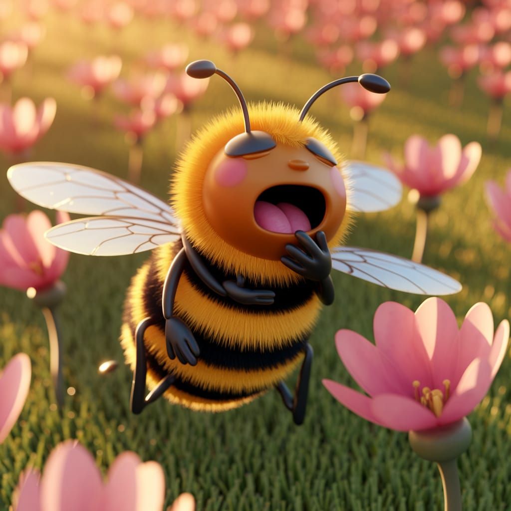 Bumblebee Yawns in a Sunny Meadow, 3D Animation